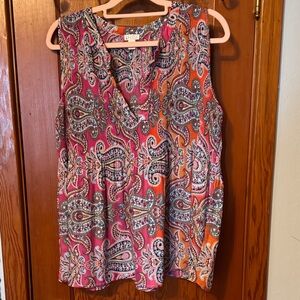 Paisley Sleeveless Top - Pink and Orange Size XL